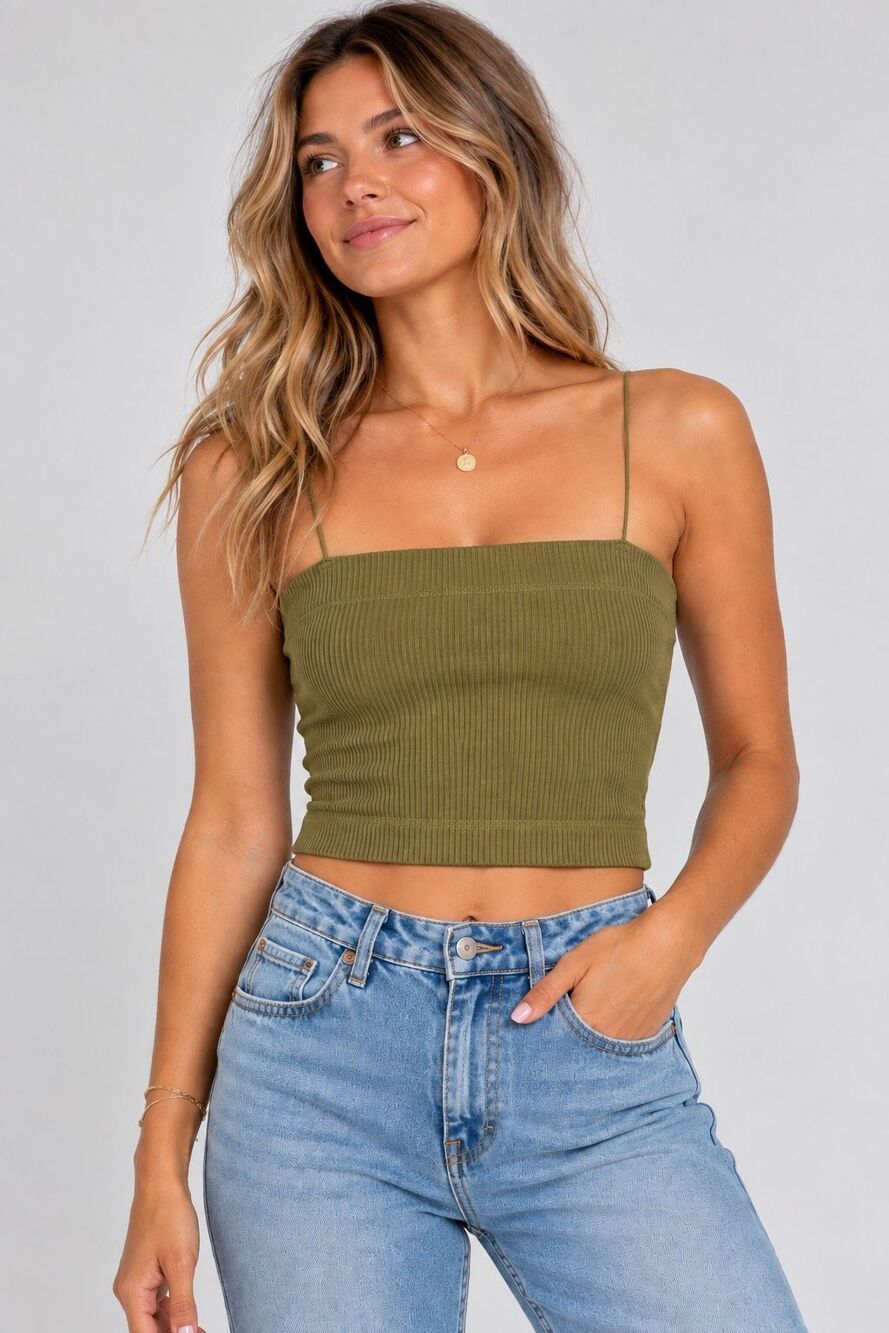 Buckle Willow & Root Olive Green Cropped Ribbed Tank Size XS/S